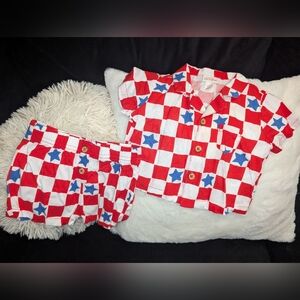 Cat & Jack Red and White Checkered Pajama Set with Blue Stars